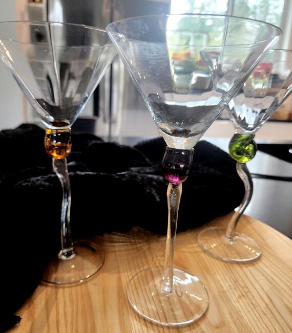 Hand-Blown Art Glass Martini Glass | Twisted Stem with Colored Accent