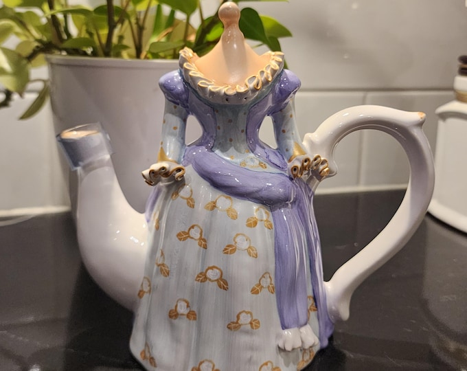 Featured listing image: Vintage Figural Lady Teapot | Hand-Decorated Porcelain | Purple Gown | Antique Style Teapot | Circa 1930s