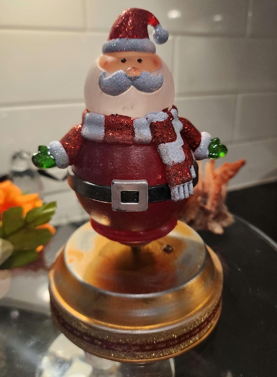 Rare 1960s Blown Glass Santa Music Box • Working Wind-Up Santa • Tin Base • Original Glitter Details • Vintage Christmas Decor