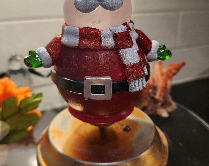 Featured listing image: Rare 1960s Blown Glass Santa Music Box • Working Wind-Up Santa • Tin Base • Original Glitter Details • Vintage Christmas Decor