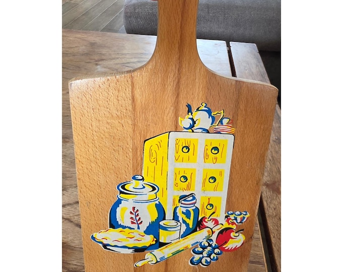 Featured listing image: Vintage Wood Cutting Board Retro Kitchen Pantry Scene