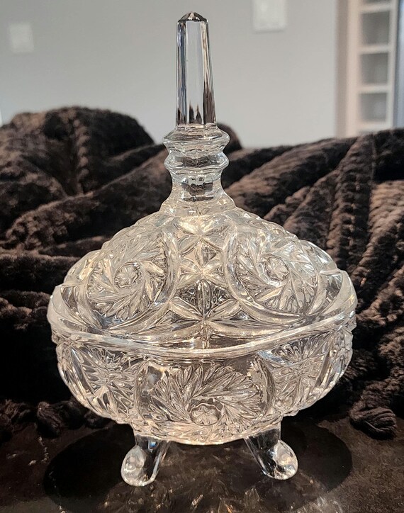 Vintage German Lead Crystal Candy Dish: Footed Compote Bowl with Lid