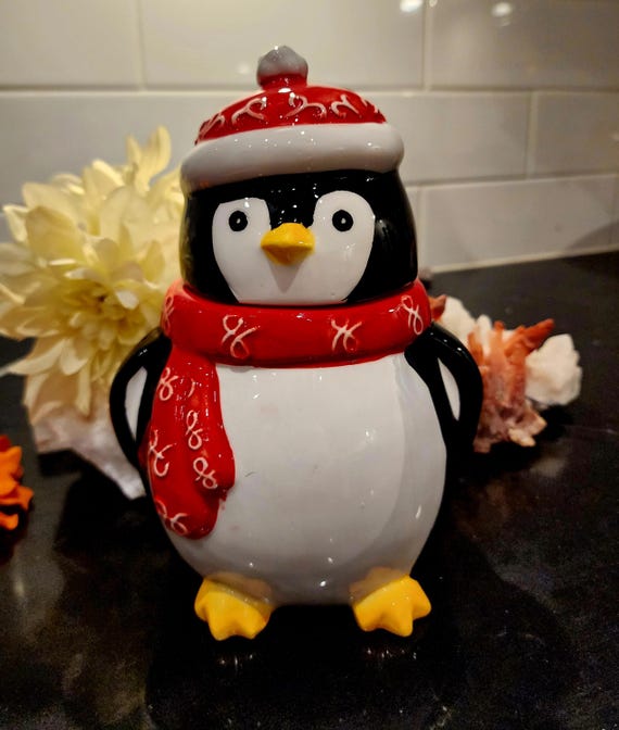 10 Strawberry Street Penguin Cookie Jar, Collectible Holiday Decor
