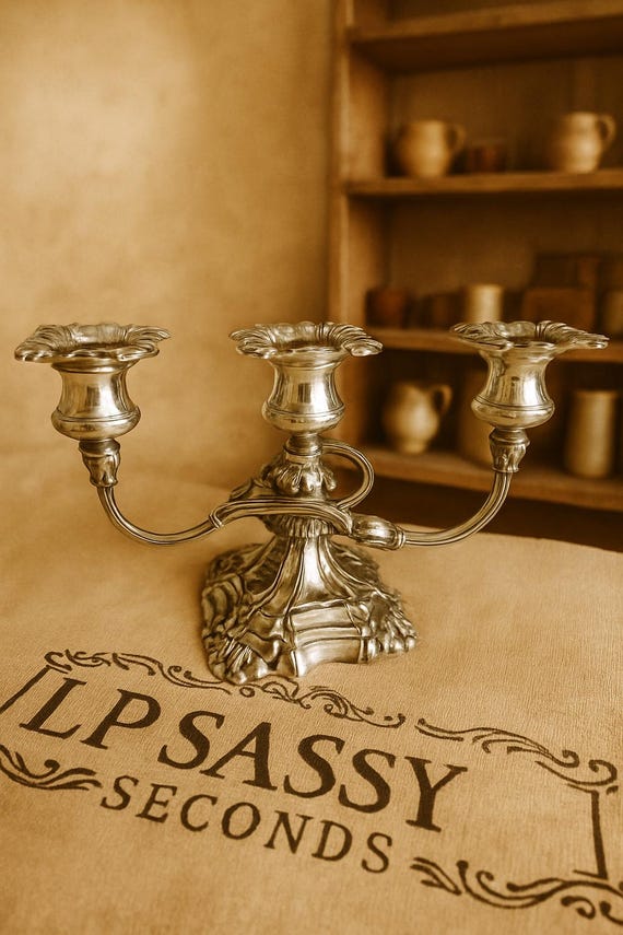 Vintage 3-Arm Twisted Candelabra – Silver Plate EP Lead, Victorian Style