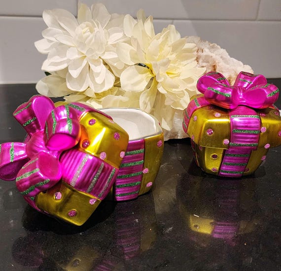 Partylite Gift Box Tealight Holders: Pink & Gold Holiday Decor (Set of 2)