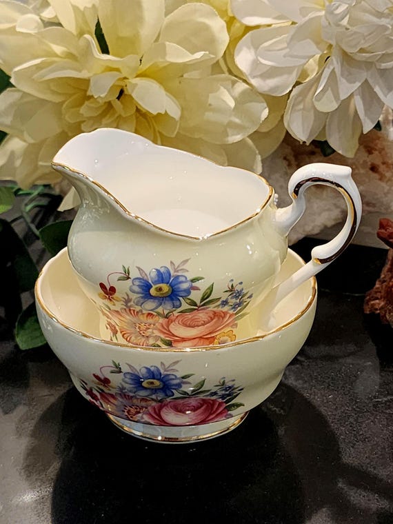 Vintage Paragon Bone China Cream and Sugar Set: Floral Gold Trim, England