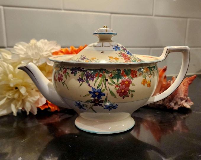 Featured listing image: Vintage Floral Chintz Teapot • W.H. Grindley Ivory Ware, 1940s