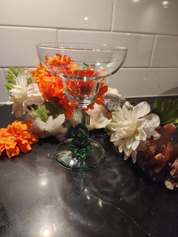 Vintage Cristal D’Arques Margarita Glass – Sombrero Man Siesta, Green Cactus Stem