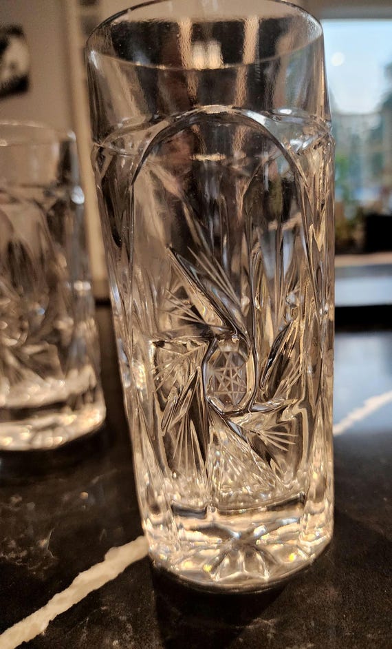 Vintage Lead Crystal Pinwheel Cut Drinking Glass