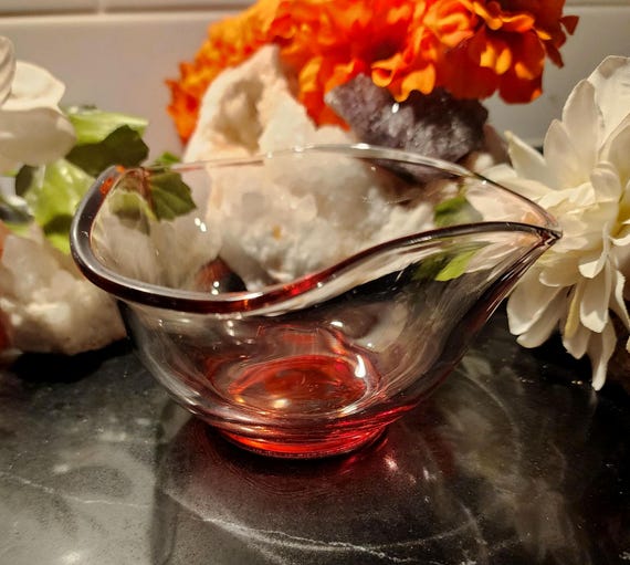 Vintage Anchor Hocking Cranberry Glass Bowl | Mid-Century Pink Dish