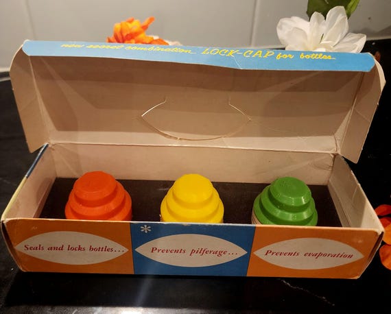 Vintage 1950s Liquor Lock Caps Set – Retro Barware, Mid-Century Novelty