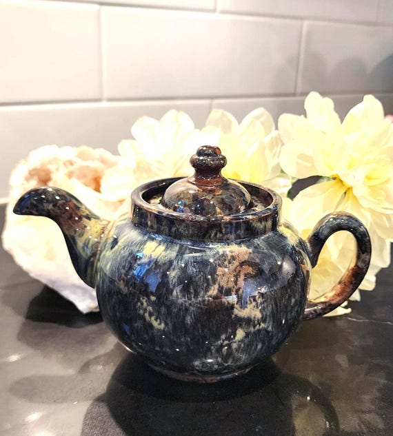 Vintage FBA England Stoneware Teapot: Drip Glaze Pottery