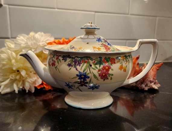 Vintage Floral Chintz Teapot • W.H. Grindley Ivory Ware, 1940s