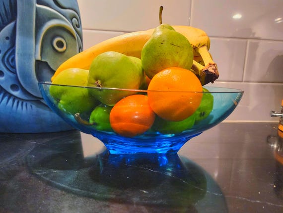 Vintage Aqua Blue Art Glass Bowl - Mid Century Modern Centerpiece