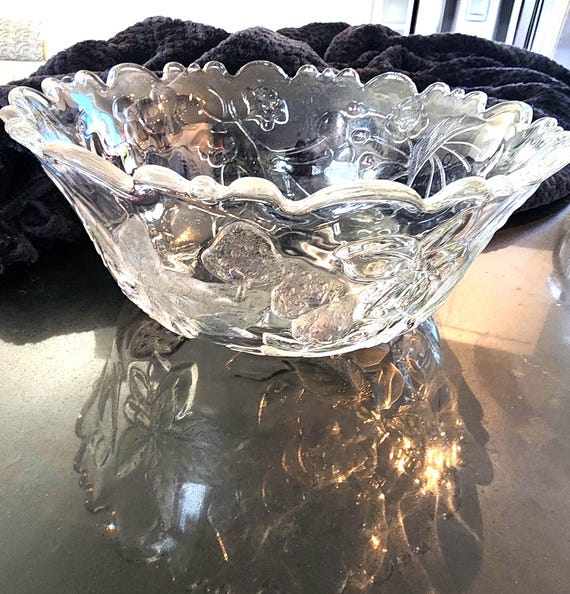 Vintage  Glass Iridescent Fruit Bowl: Embossed Harvest