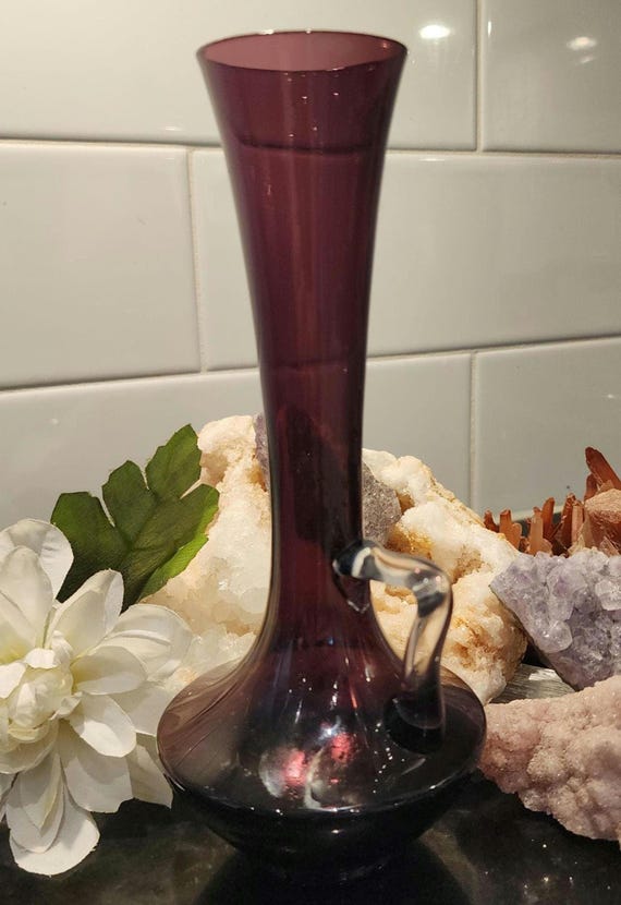 Vintage Amethyst Art Glass Bud Vase – Empoli Style with Clear Handle
