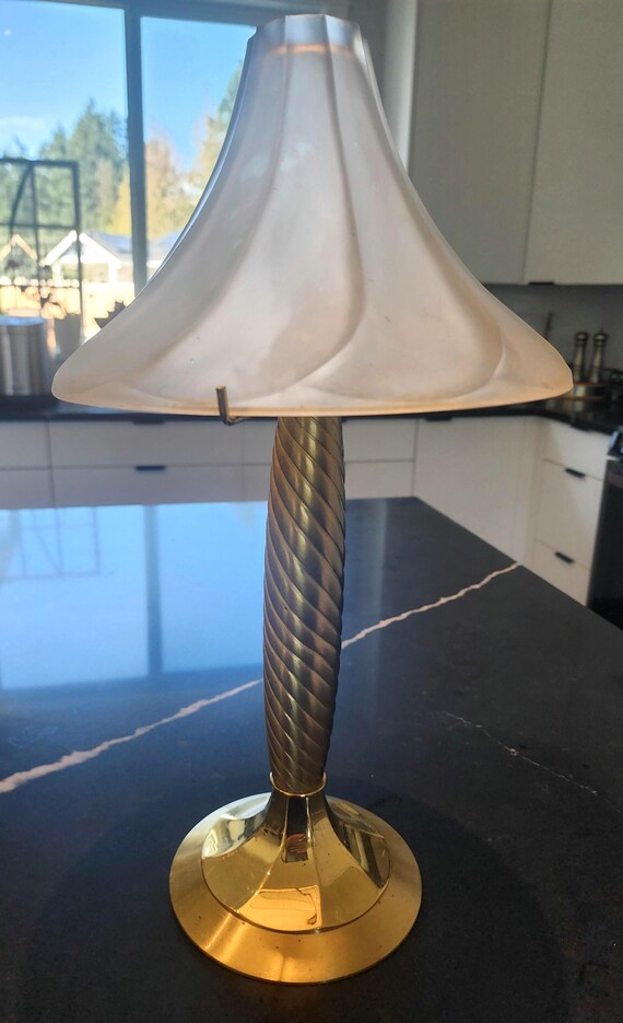 Rare Partylite Lexington Solid Brass Candle Lamp with Frosted Shade