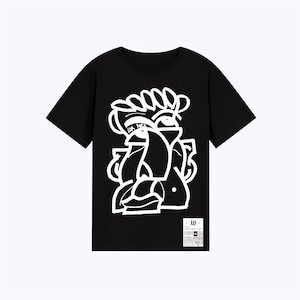 Schwarzes Oversize-Baumwoll-T-Shirt mit künstlerischem abstraktem Aufdruck | minimalistisches Unisex-Streetwear-Grafik-T-Shirt Graffiti