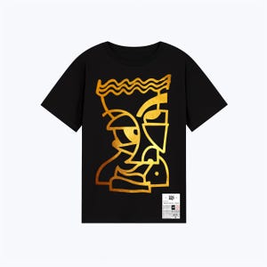 Schwarzes Oversize-Baumwoll-T-Shirt mit künstlerischem abstraktem Aufdruck | minimalistisches Unisex-Streetwear-Grafik-T-Shirt Graffiti