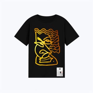 Schwarzes Oversize-Baumwoll-T-Shirt mit künstlerischem abstraktem Aufdruck | minimalistisches Unisex-Streetwear-Grafik-T-Shirt Graffiti