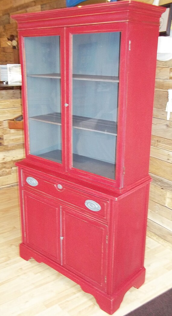Items similar to China or Hutch Distressed Red and Grey on Etsy