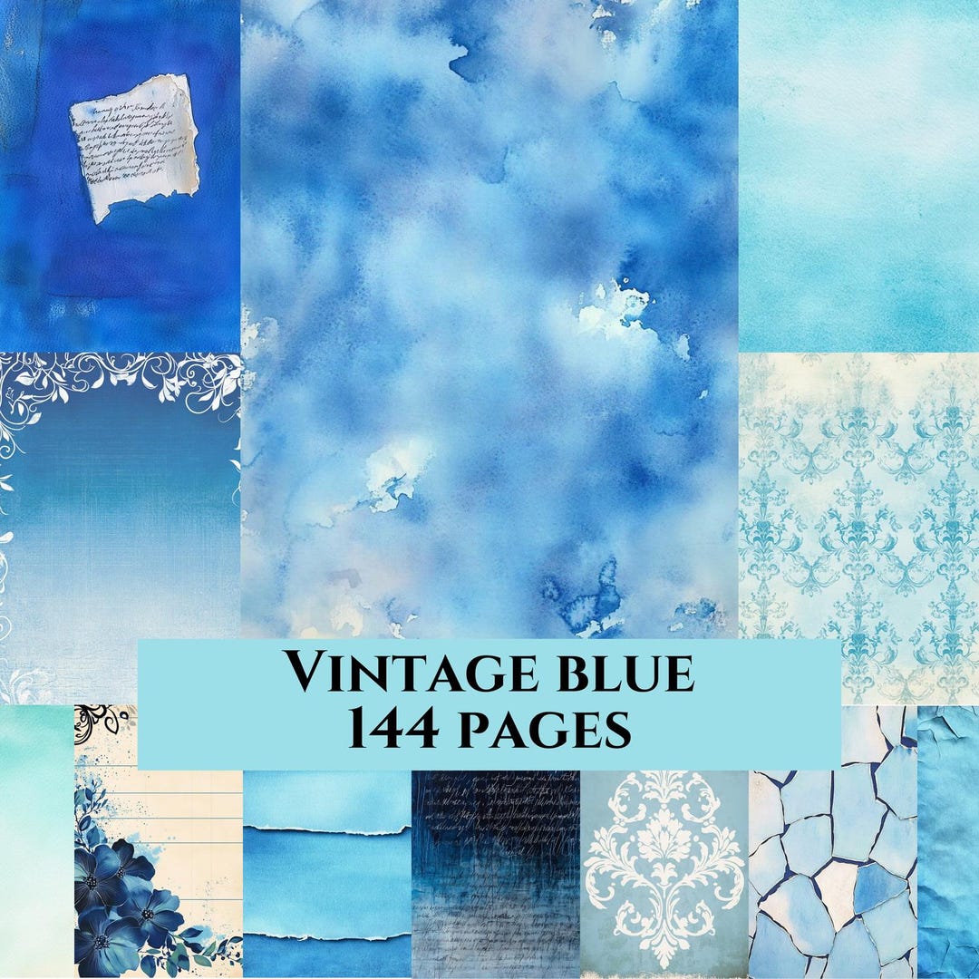 Vintage Blue Journal Paper, Shabby Chic Scrapbook Pages (digital ...