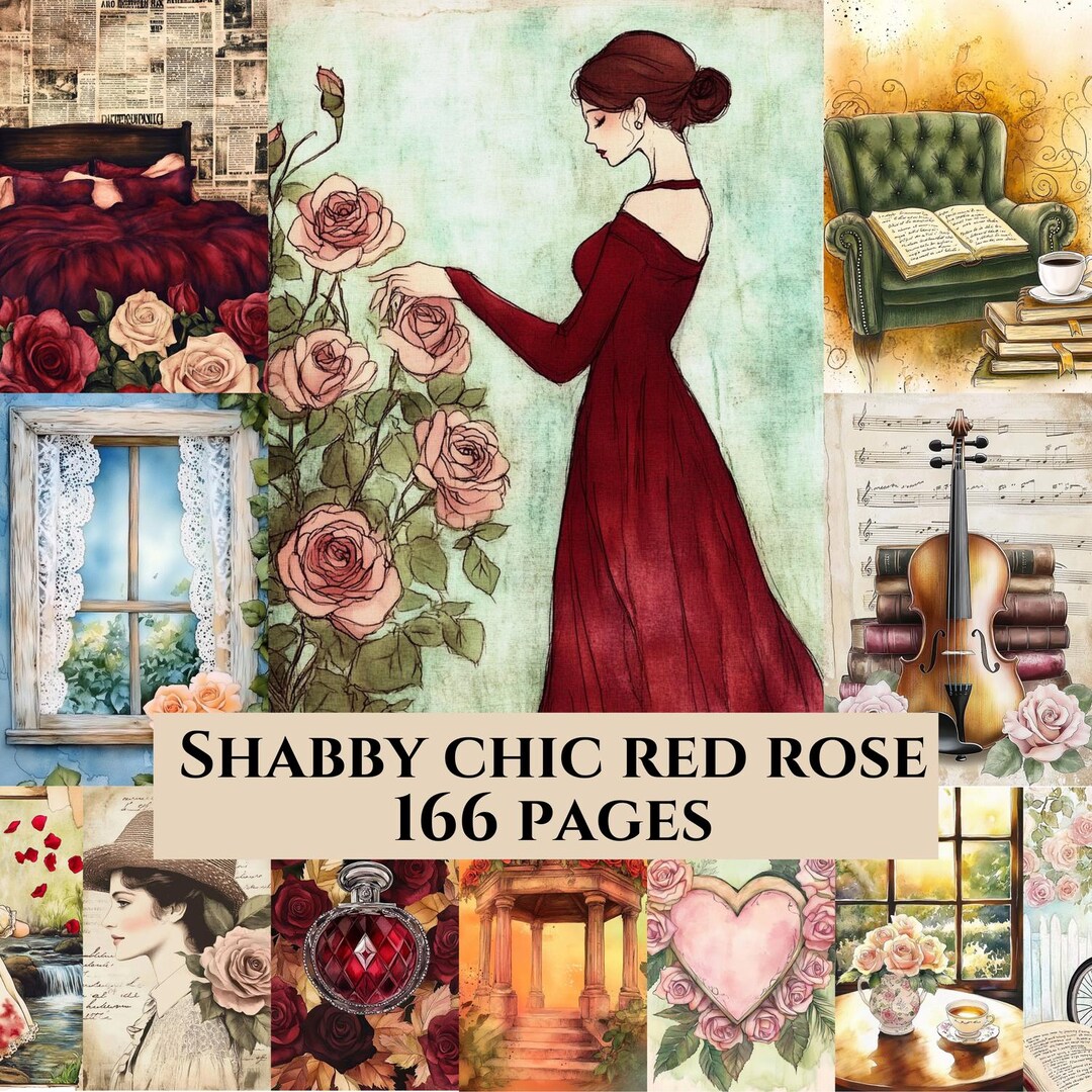 Shabby Chic Red Rose Junk Journal Kit, Vintage Floral Ephemera (digital ...