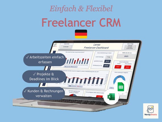 Freelancer Vorlage Excel & Google Sheets – Arbeitszeiterfassung, Projektmanagement, Kundenverwaltung + Einnahmen Übersicht