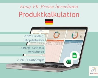 Price Calculation Template for Excel & Google Sheets | Product Calculation, Cost Calculation, Bill of Materials, Profit + Margin for Etsy Sellers