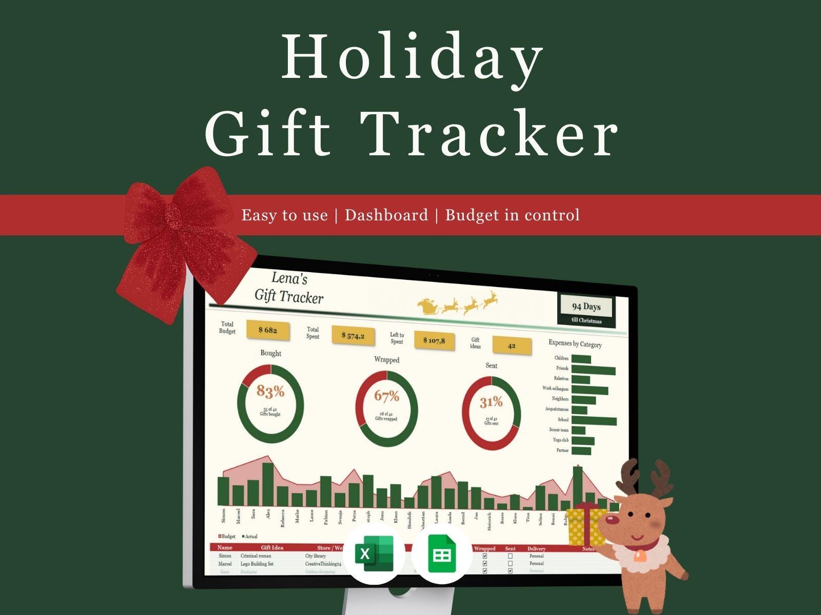 Christmas Tracker Spreadsheet – Gift Preparation & Budgeting Planner ...
