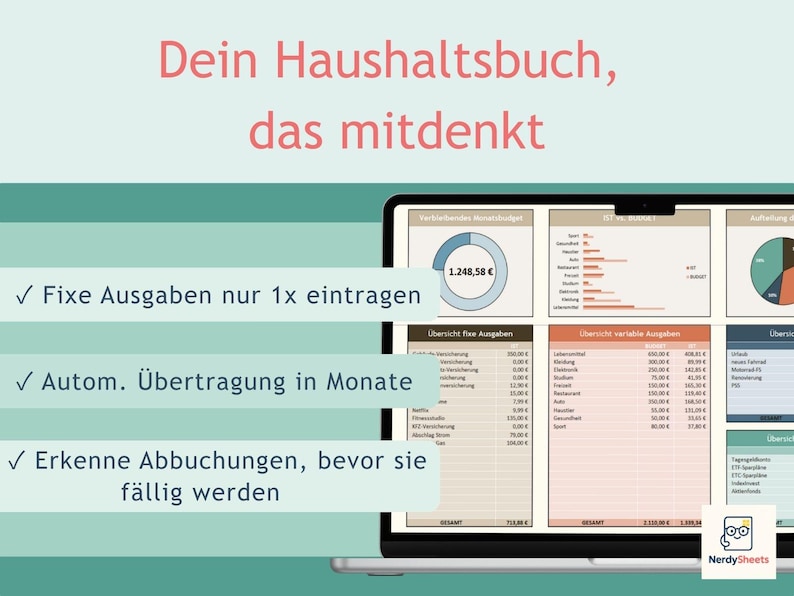 Household budget Excel template (German version) – financial tracker with savings goals, budget planner Google Sheets template image 3