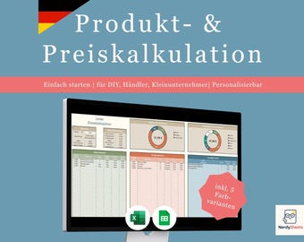 Price Calculation Template Excel & Google Sheets | Product Calculation, Cost Calculation, Material List, Profit + Margin for Etsy Sellers