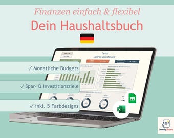 Haushaltsbuch Excel Deutsch – Finanztracker mit Sparzielen, Budgetplaner Google Sheets Vorlage