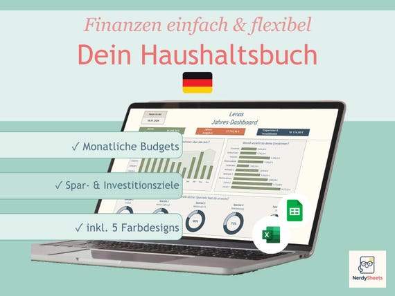 Haushaltsbuch Excel Deutsch – Finanztracker mit Sparzielen, Budgetplaner Google Sheets Vorlage
