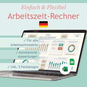Arbeitszeiterfassung Vorlage Excel & Google Sheets – Timesheet Template Büro Plan + Urlaubsplan – Mitarbeiter Tracker + Work-Life Dashboard