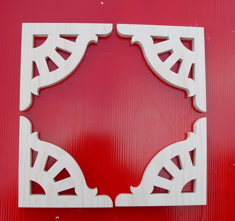 Four Screen Door Wood Brackets / Shelf Brackets / Victorian Gingerbread Screen Door Trim 6" x 6" x 3/4" image 1