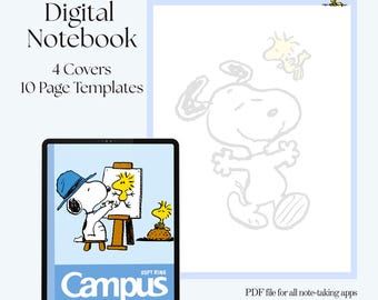 Snoopy Digital Notebook | Peanuts PDF Notebook for GoodNotes & Notability | Cute Digital Journal | Snoopy Charlie Brown Cornell Notebook
