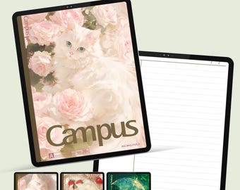 Cat Digital Notebook | Cute Feline Journal for GoodNotes & Notability | Kitten Digital Planner PDF | Kawaii Cat Stationery