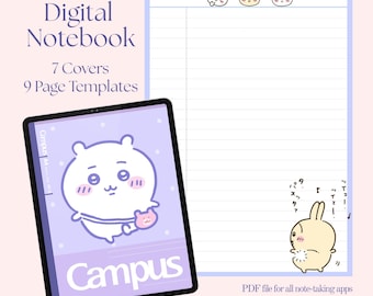 Chiikawa Digital Notebook | Cute Kawaii Journal for GoodNotes & Notability | Digital Planner Lined Pages Printable Cornell Notebook