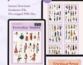 Minimalist Characters Illustration Digital Sticker Pack | Aesthetic GoodNotes Stickers & PNG Files for Digital Planner, Journal, iPad