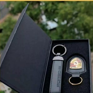 For Porsche Black & Red Leather Keychain – Premium Key Ring Gift