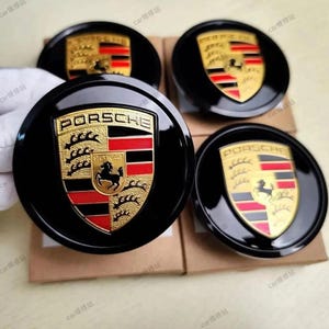 Gloss Black Wheel Center Caps 76mm: Porsche Cayenne, Macan, 911, 718 - Set of 4