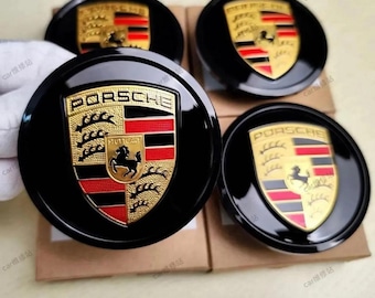 Gloss Black Wheel Center Caps 76mm: Porsche Cayenne, Macan, 911, 718 - Set of 4