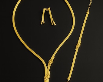Conjunto de joyas bañadas en oro de Dubái de 22 quilates: collar, pulsera y pendientes. Regalo nupcial de lujo hecho a mano.