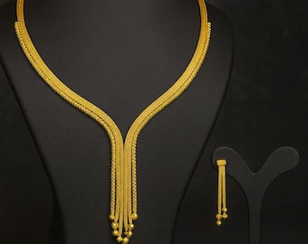 Conjunto de joyas de plata de ley 925 bañado en oro de 24 quilates: collar y pendientes