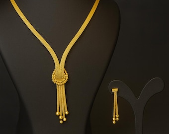 Conjunto de joyas de plata de ley 925 bañado en oro de 24 quilates: collar y pendientes