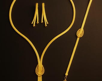 Conjunto de joyería turca hecha a mano chapada en oro de 22 quilates / Collar, pulsera y pendientes / Base de plata 925 /