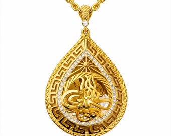 22K Gold Plated Ottoman Teardrop Necklace – Arabic Calligraphy Pendant