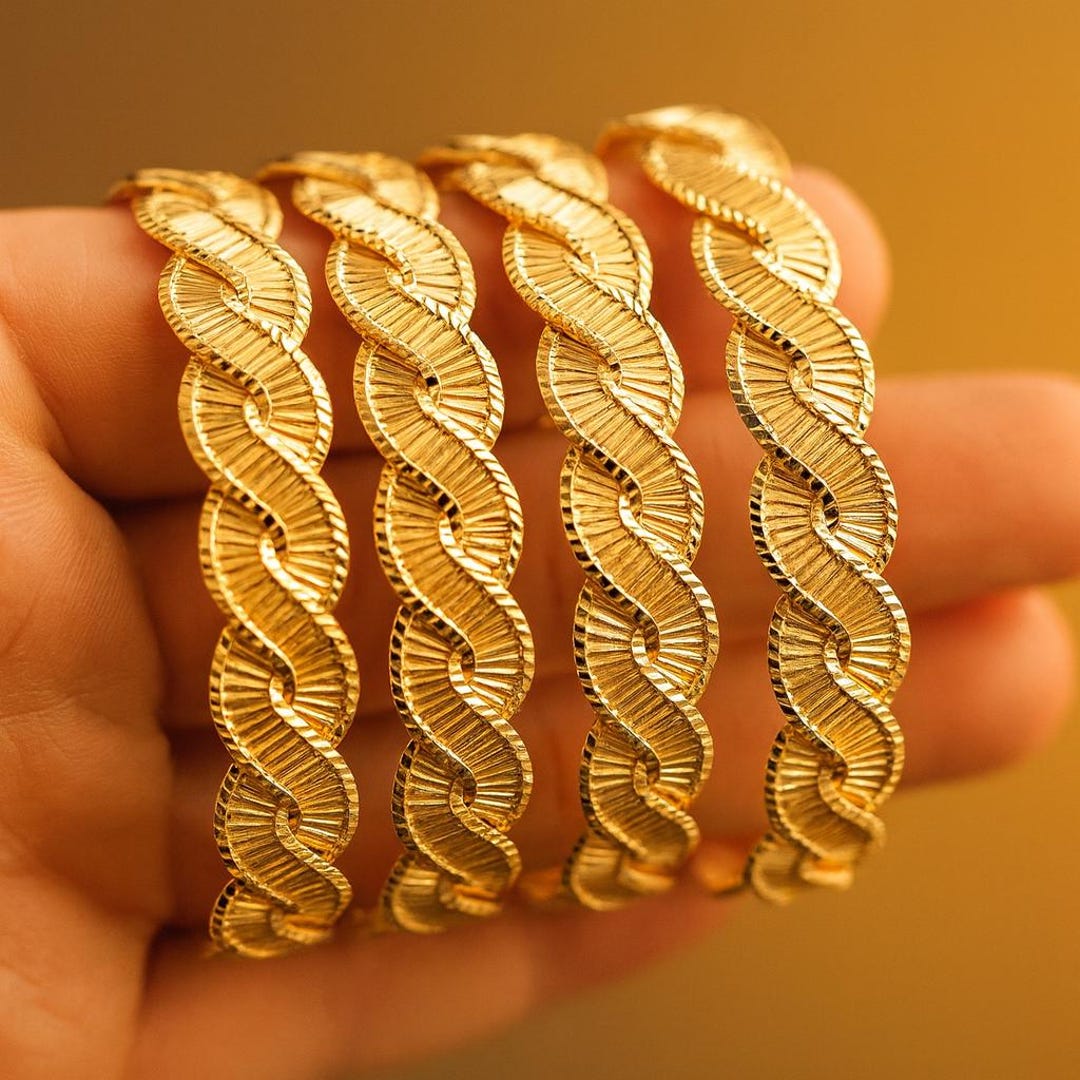 22K Gold Plated Bangle Bracelet | Handmade Dubai Style Jewelry