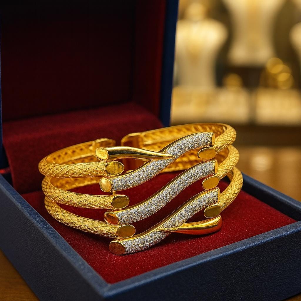 Luxury Dubai Gold Plated Snake-style Bangle | 4-row Zircon